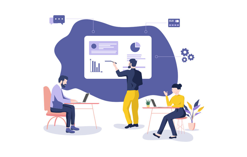 A team reviewing digital business performance and analytics together